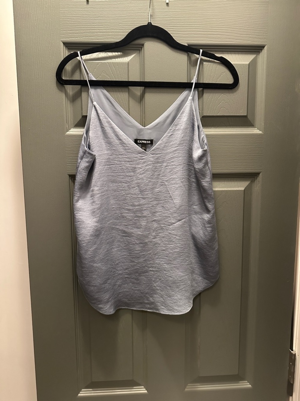 Express Light Blue Satin V-Neck Cami with Adjustable Straps